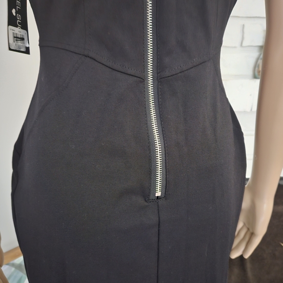 Rebel Sugar black sheath midi dress ahort sleeves v back - Picture 7 of 13